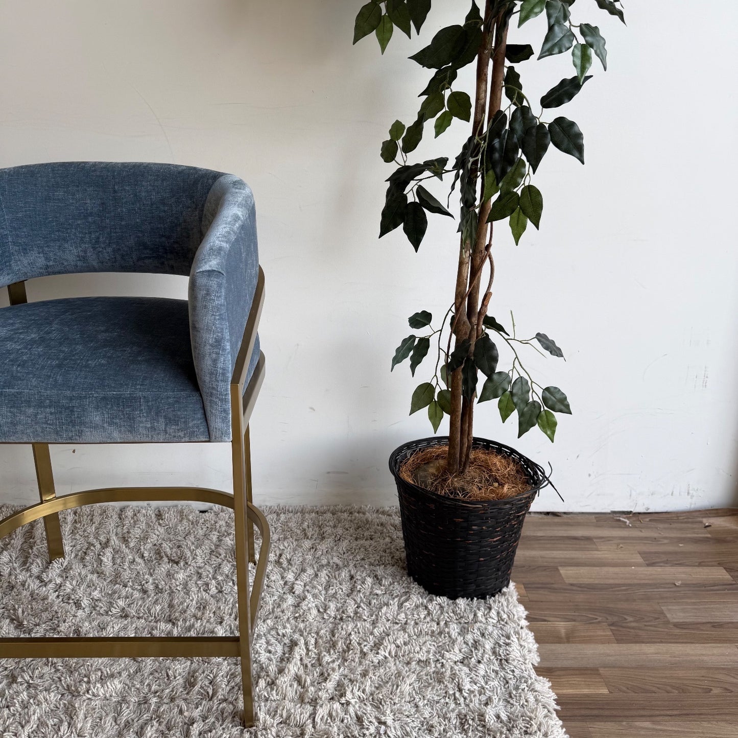 Interior Define Mina Metal Framed Stool in Blue Performance Vintage Velvet