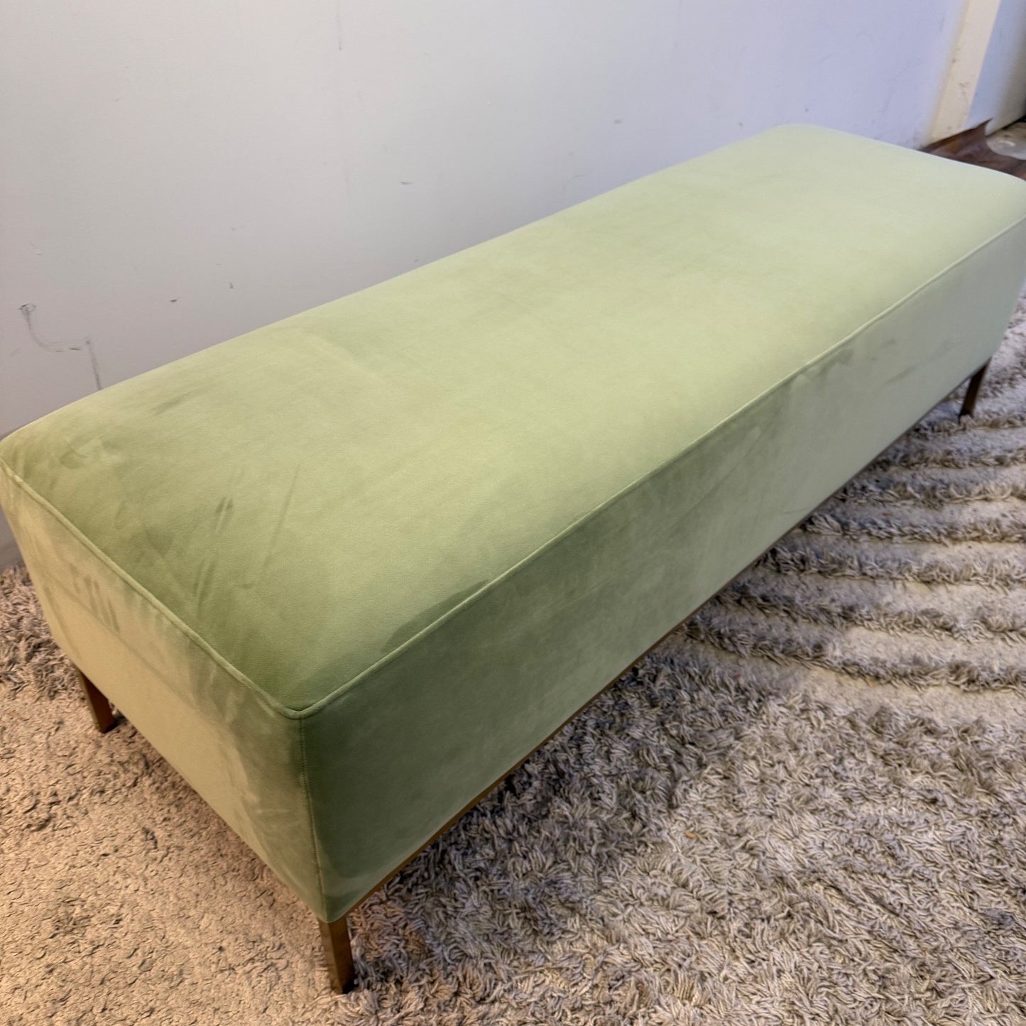 Interior Define Miller Bench In Green Performance Plush Velvet