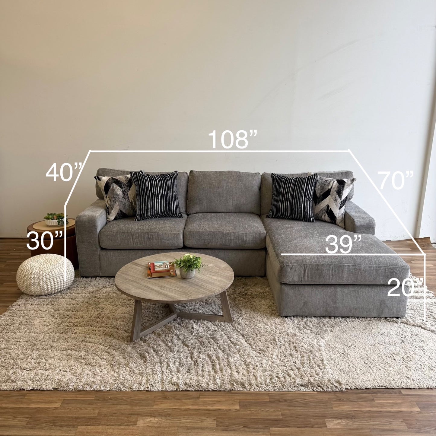 Rowan 2-piece Chaise Sectional in Gray Chenille