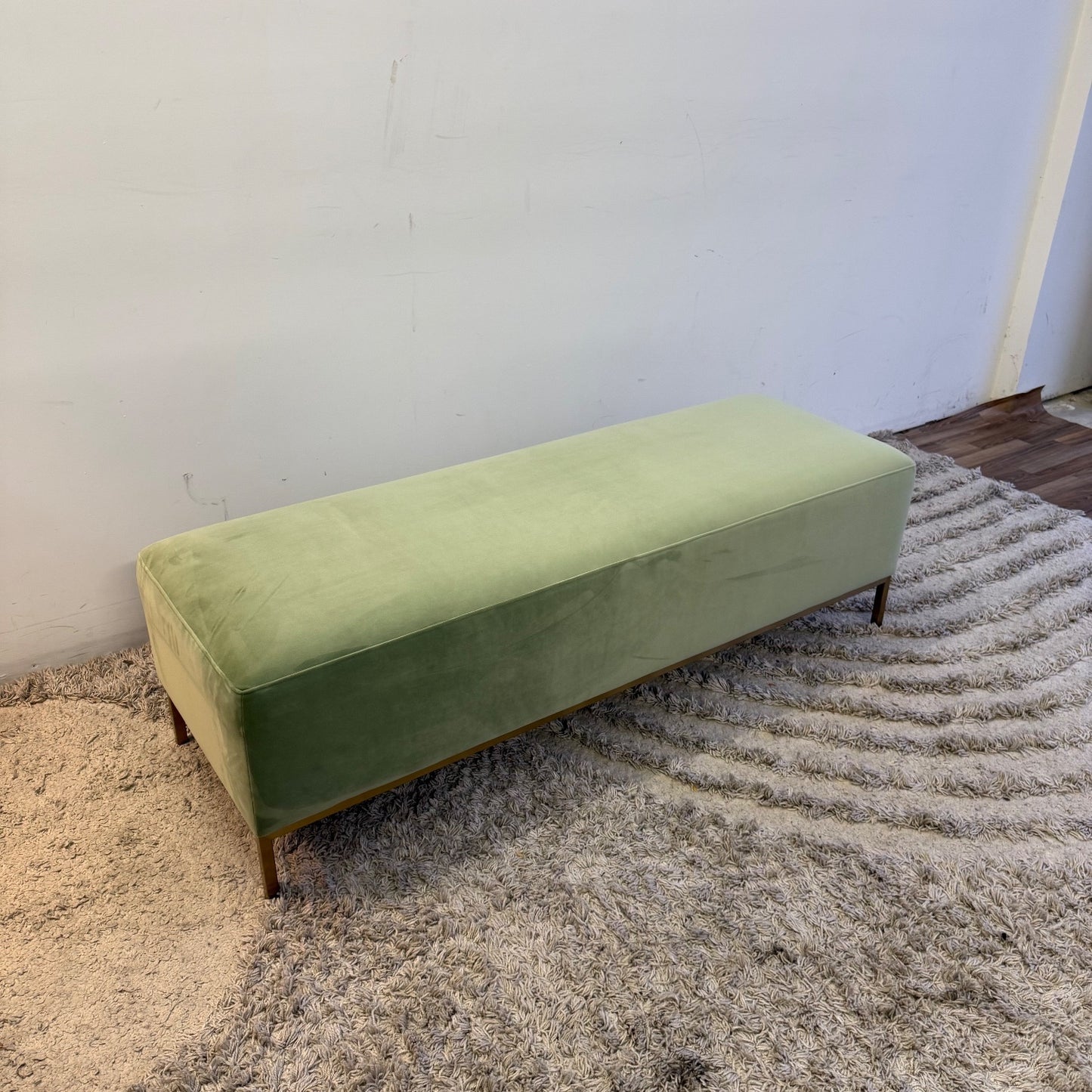 Interior Define Miller Bench In Green Performance Plush Velvet