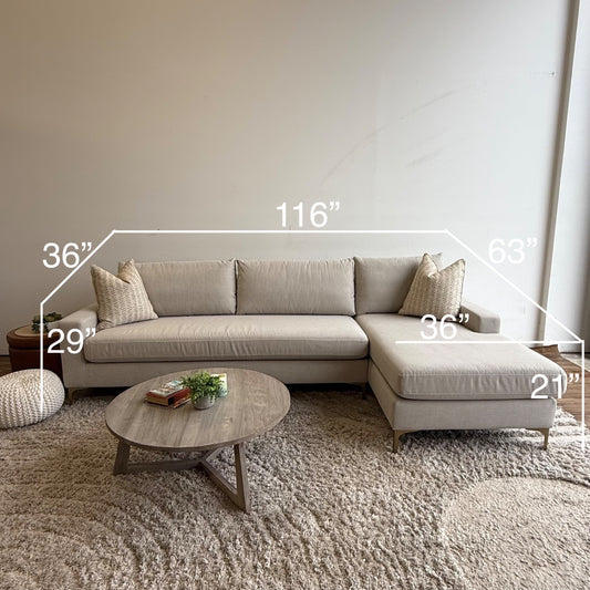 Interior Define Sloan Chaise Sectional in Gray Linen