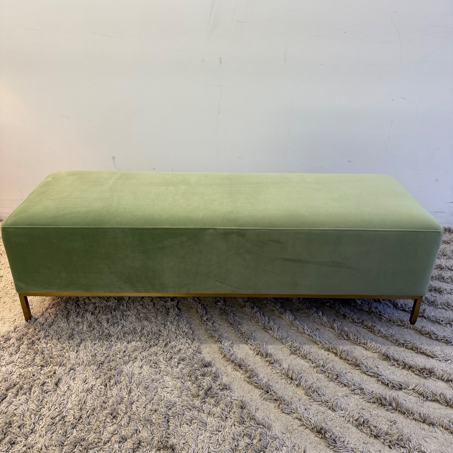 Interior Define Miller Bench In Green Performance Plush Velvet