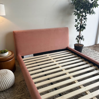 Interior Define Kaleb Queen Bed In Pink Performance Plush Velvet