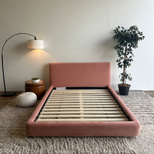 Interior Define Kaleb Bed In Pink Performance Plush Velvet