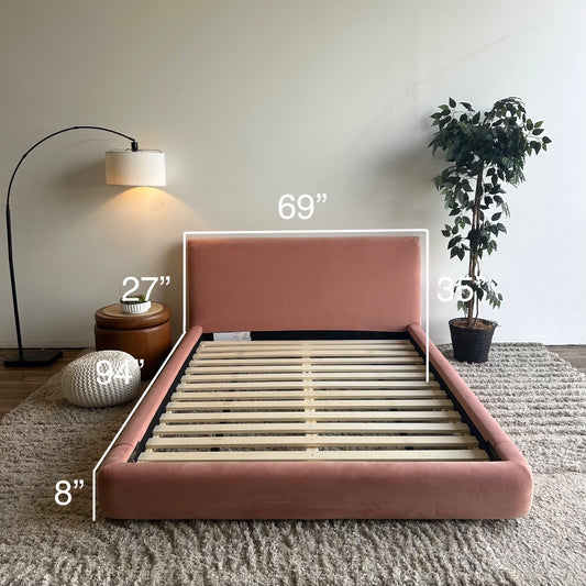 Interior Define Kaleb Bed In Pink Performance Plush Velvet