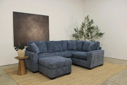 Atlas Modular L-Shape Enclosed + Ottoman in Blue Chenille