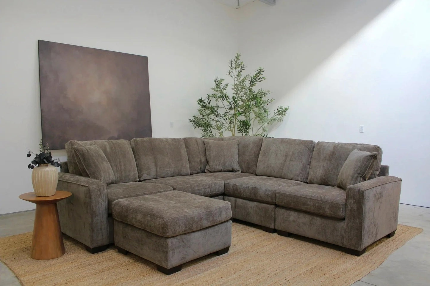 Atlas Modular Corner Sectional + Ottoman in Brown Chenille