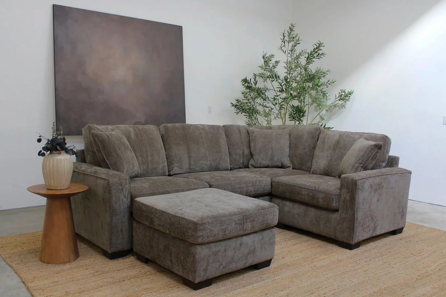 Atlas Modular L-Shape Enclosed + Ottoman in Brown Chenille