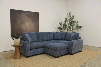 Atlas Modular L-Shape Enclosed + Ottoman in Blue Chenille