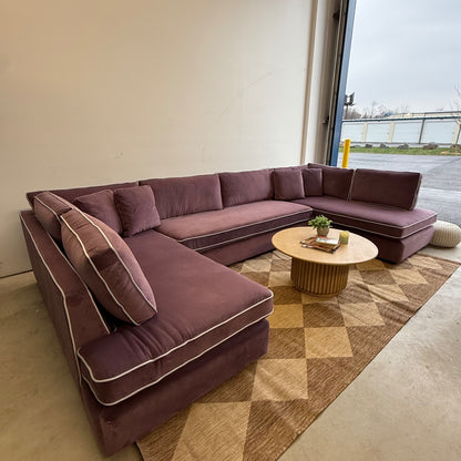 Interior Define James 3-piece U-Chaise Sectional w/Contrast Piping in Purple Performance Plush Velvet