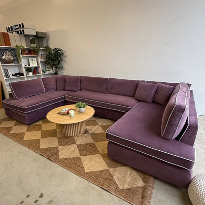 Interior Define James 3-piece U-Chaise Sectional w/Contrast Piping in Purple Performance Plush Velvet