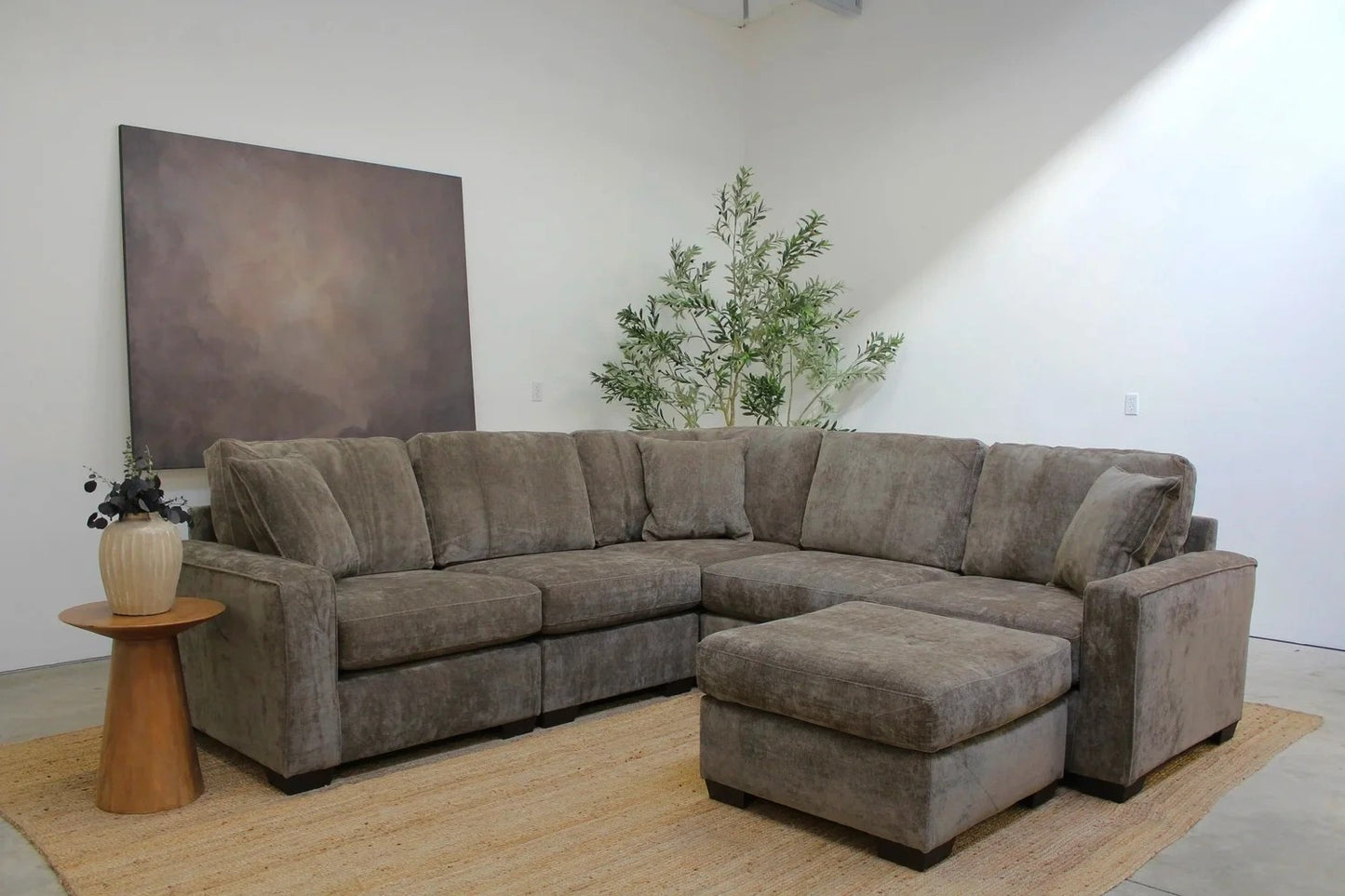 Atlas Modular Corner Sectional + Ottoman in Brown Chenille