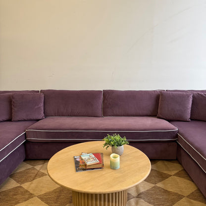 Interior Define James 3-piece U-Chaise Sectional w/Contrast Piping in Purple Performance Plush Velvet