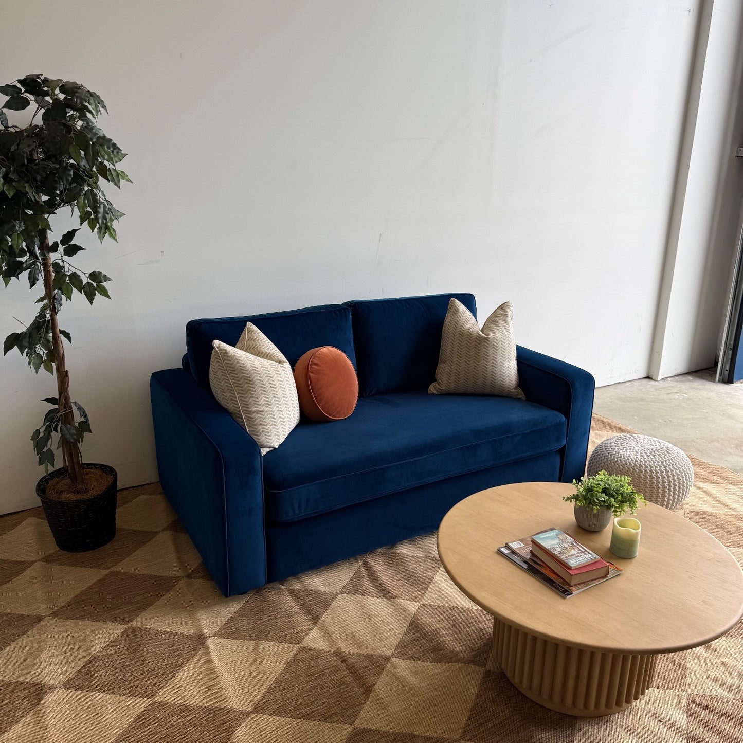 Interior Define James Loveseat in Blue Performance Velvet