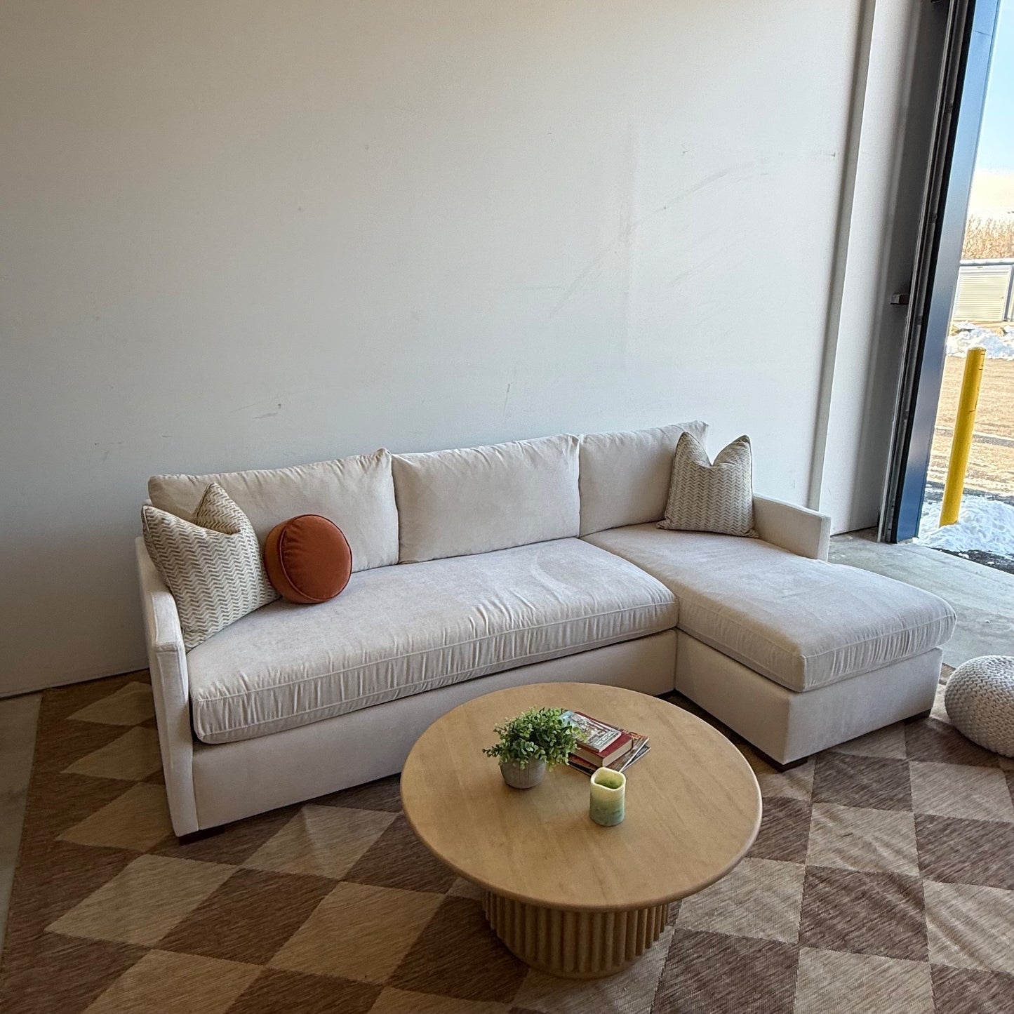 Interior Define Scarlett Chaise Sectional in Cream Performance Vintage Velvet