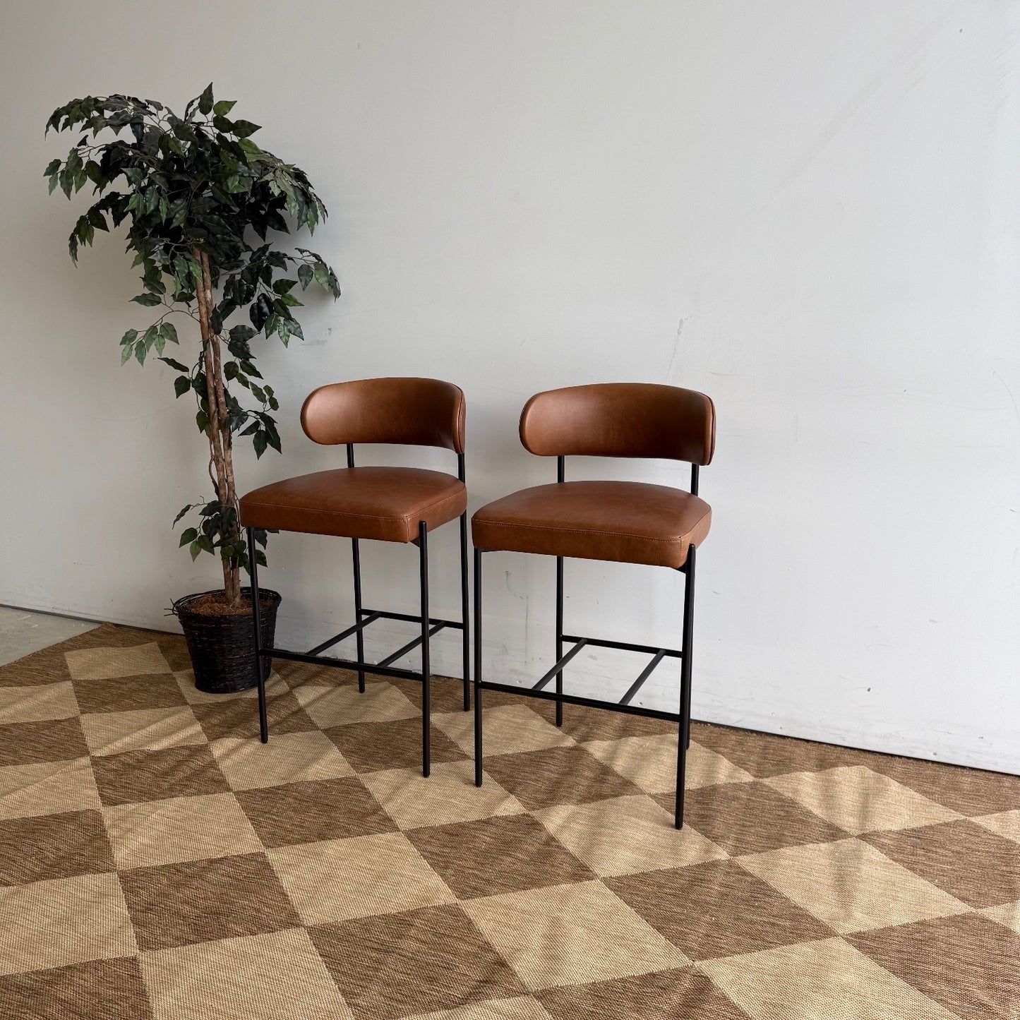 Interior Define Hollis Metal Framed Counter Stools in Genuine Leather