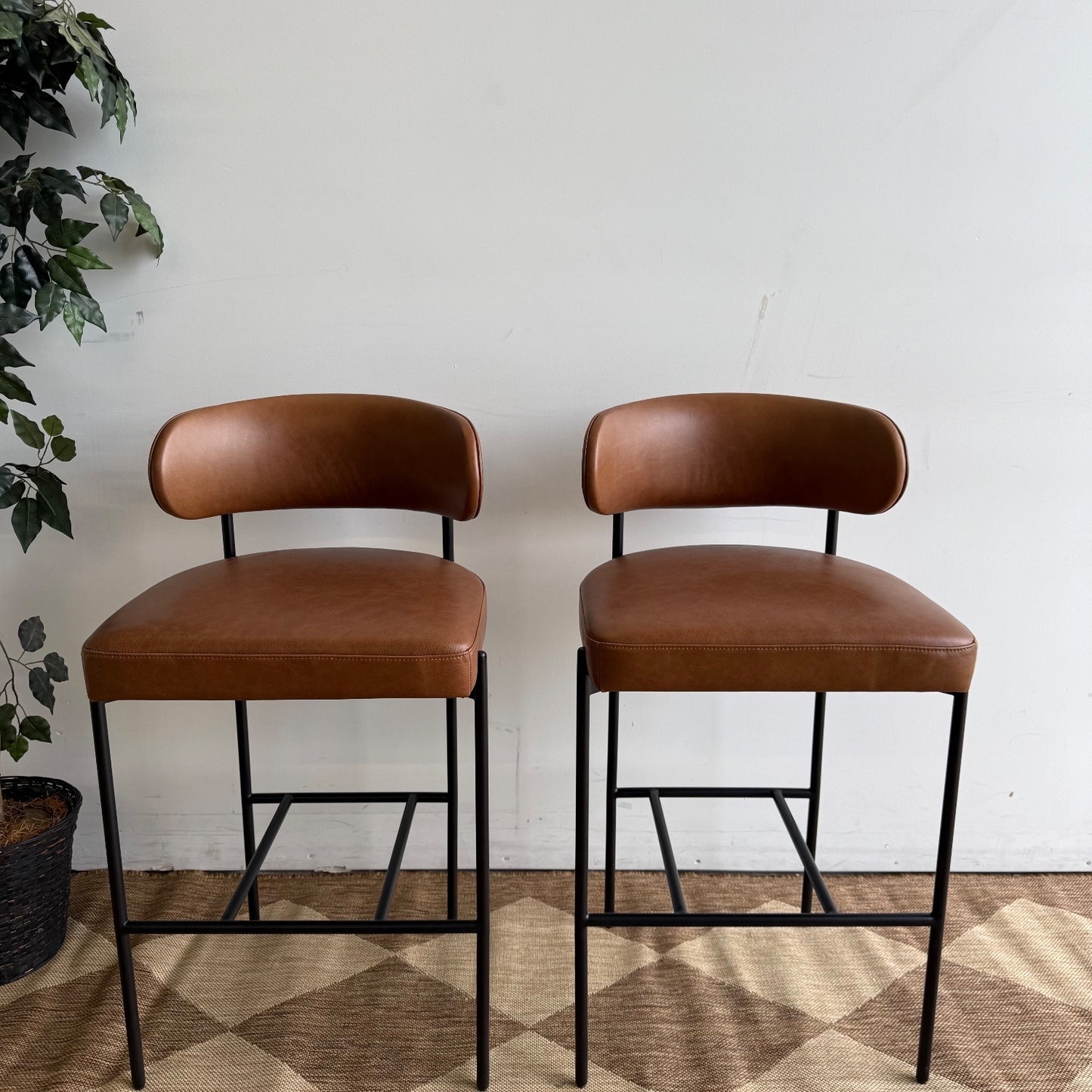 Interior Define Hollis Metal Framed Counter Stools in Genuine Leather