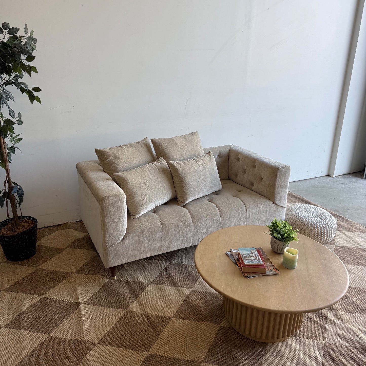 Interior Define Ms. Chesterfield Loveseat in Beige Performance Vintage Velvet