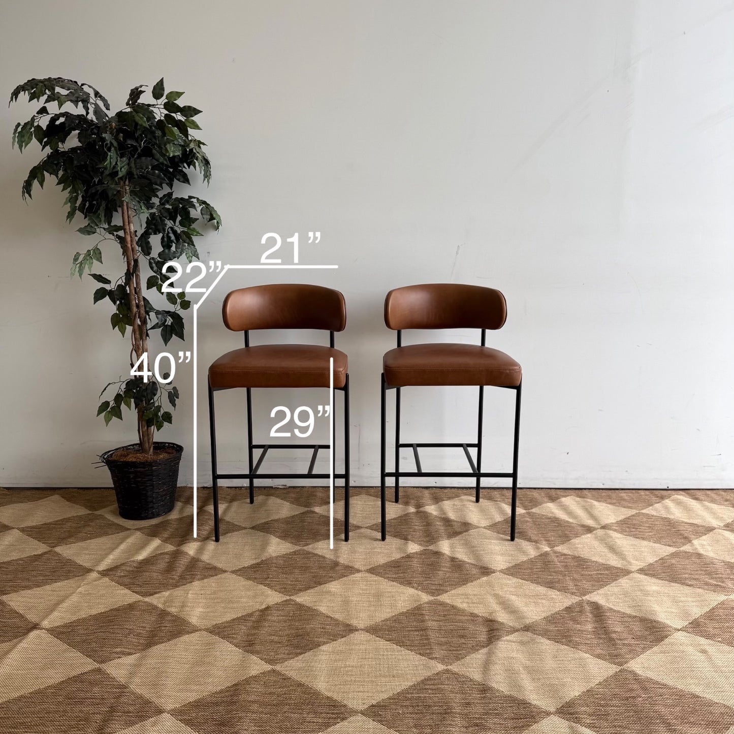 Interior Define Hollis Metal Framed Counter Stools in Genuine Leather