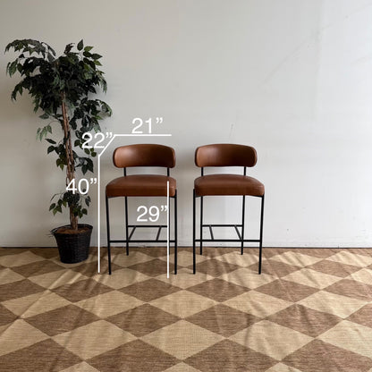 Interior Define Hollis Metal Framed Counter Stools in Genuine Leather