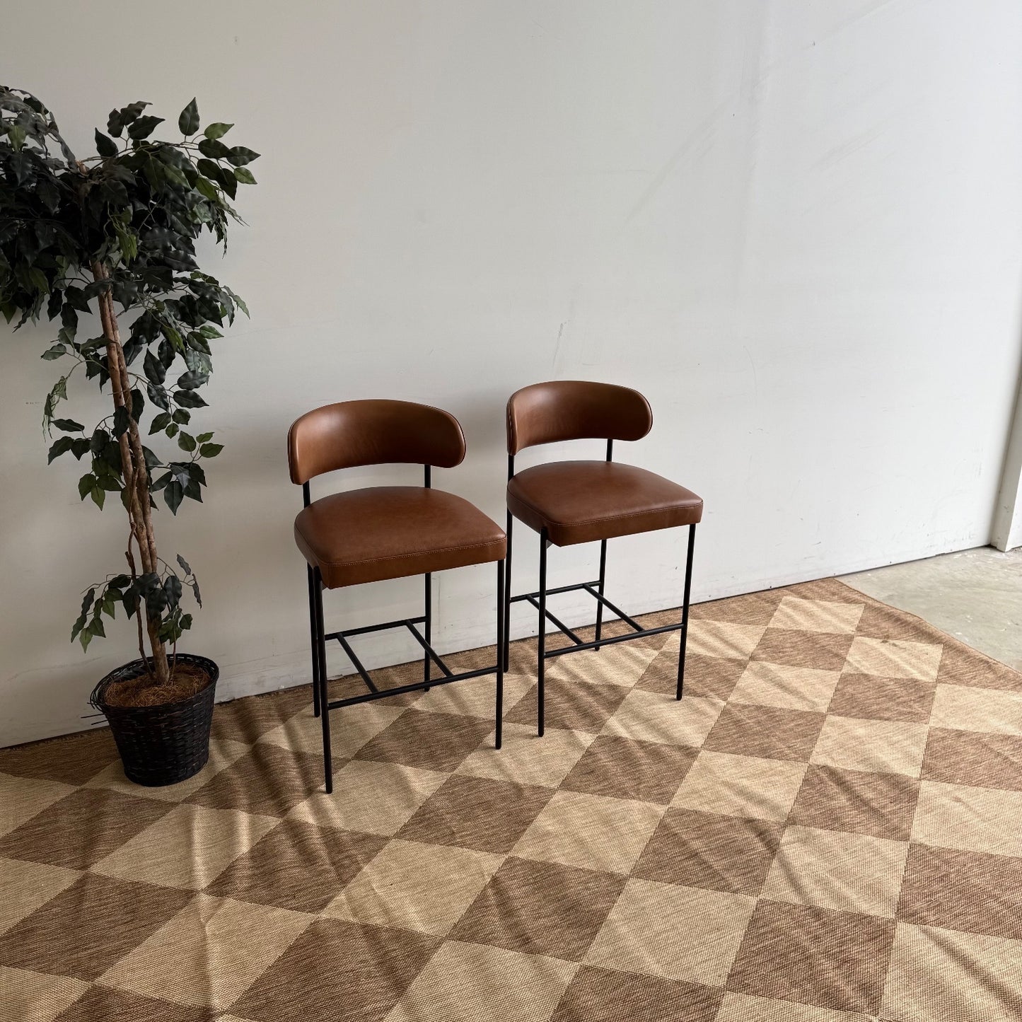 Interior Define Hollis Metal Framed Counter Stools in Genuine Leather