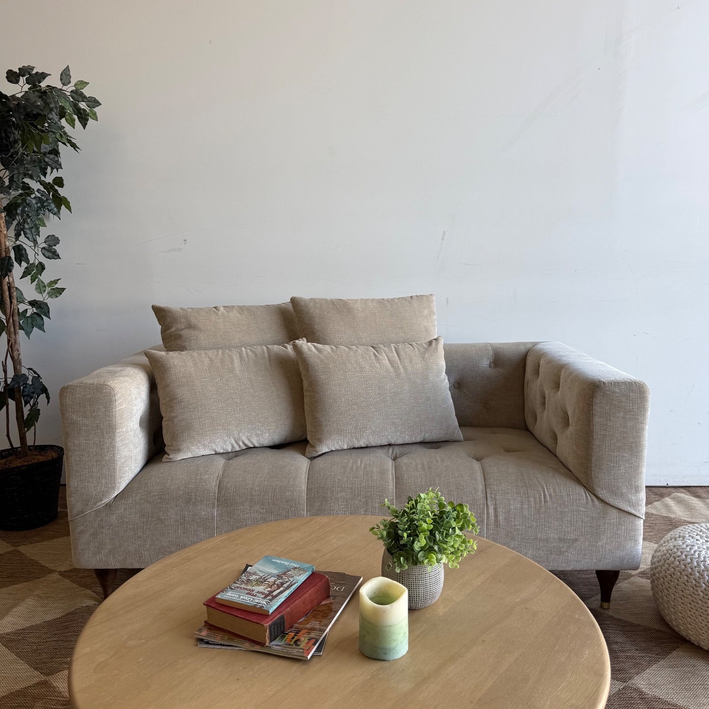 Interior Define Ms. Chesterfield Loveseat in Beige Performance Vintage Velvet