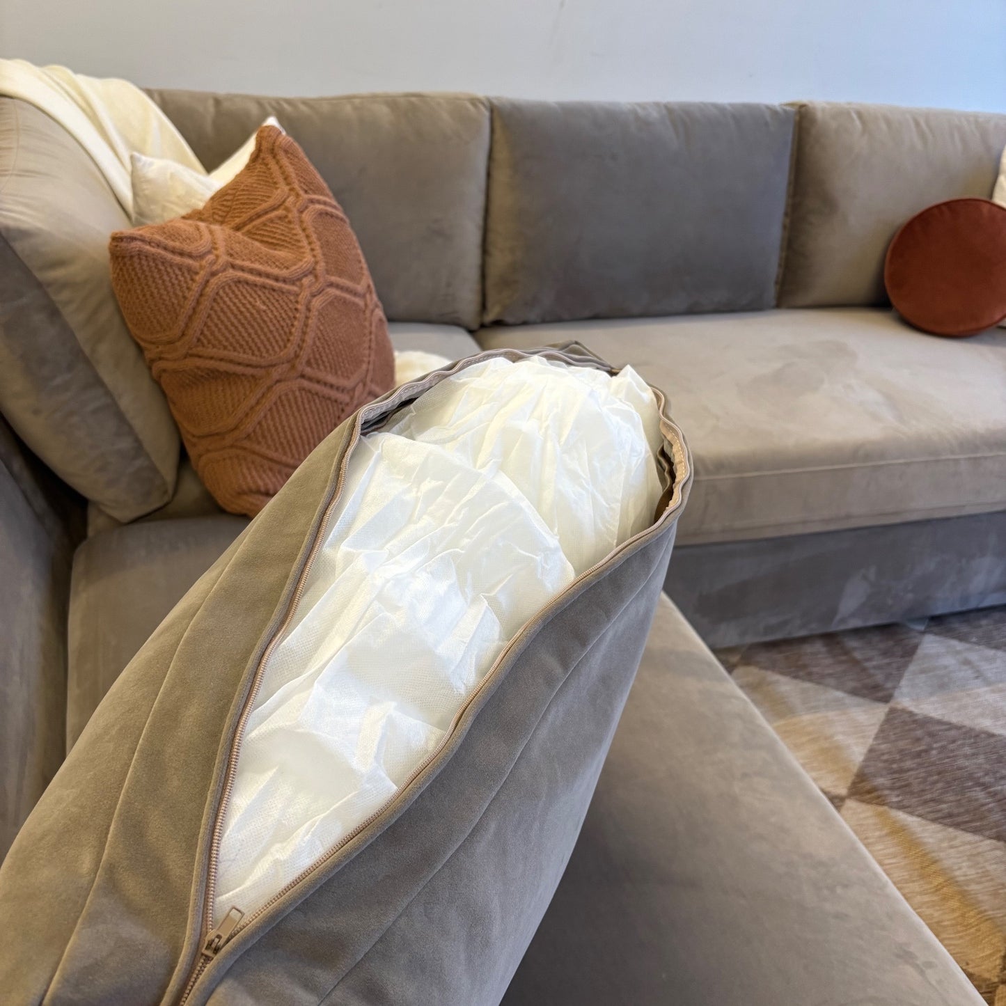 Interior Define Scarlett 3pc Sectional Couch in Brown Performance Velvet