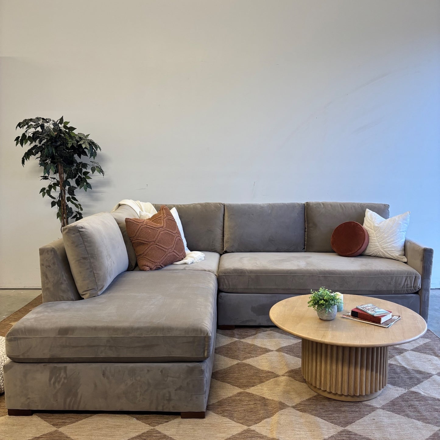 Interior Define Scarlett 3pc Sectional Couch in Brown Performance Velvet