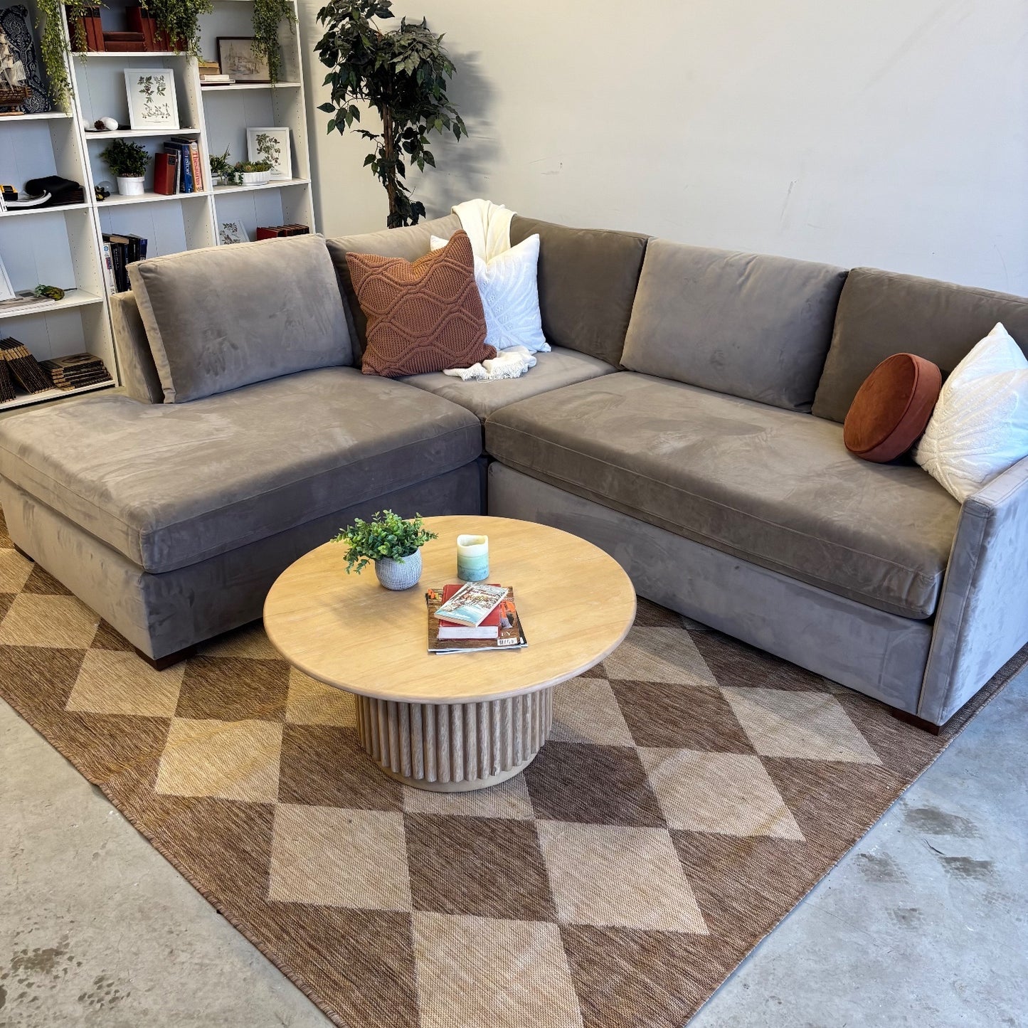 Interior Define Scarlett 3pc Sectional Couch in Brown Performance Velvet