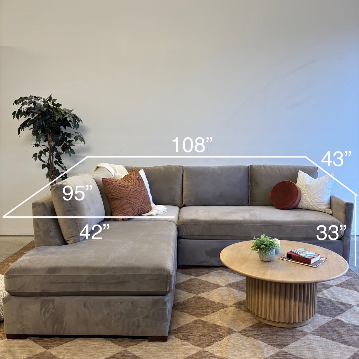 Interior Define Scarlett 3pc Sectional Couch in Brown Performance Velvet