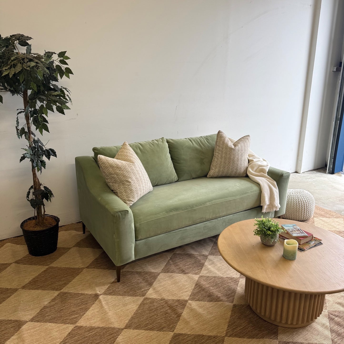 Interior Define Saylor Slope Arm Loveseat in Green Performance Velvet