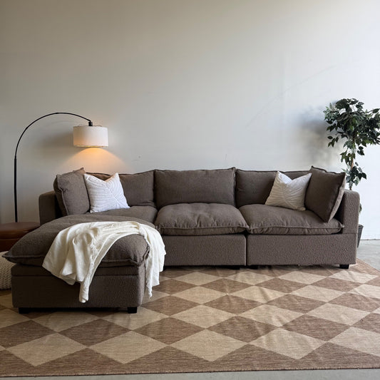 Albany Park Kova Modular Sofa w/Storage Ottoman in Hazelnut Performance Boucle