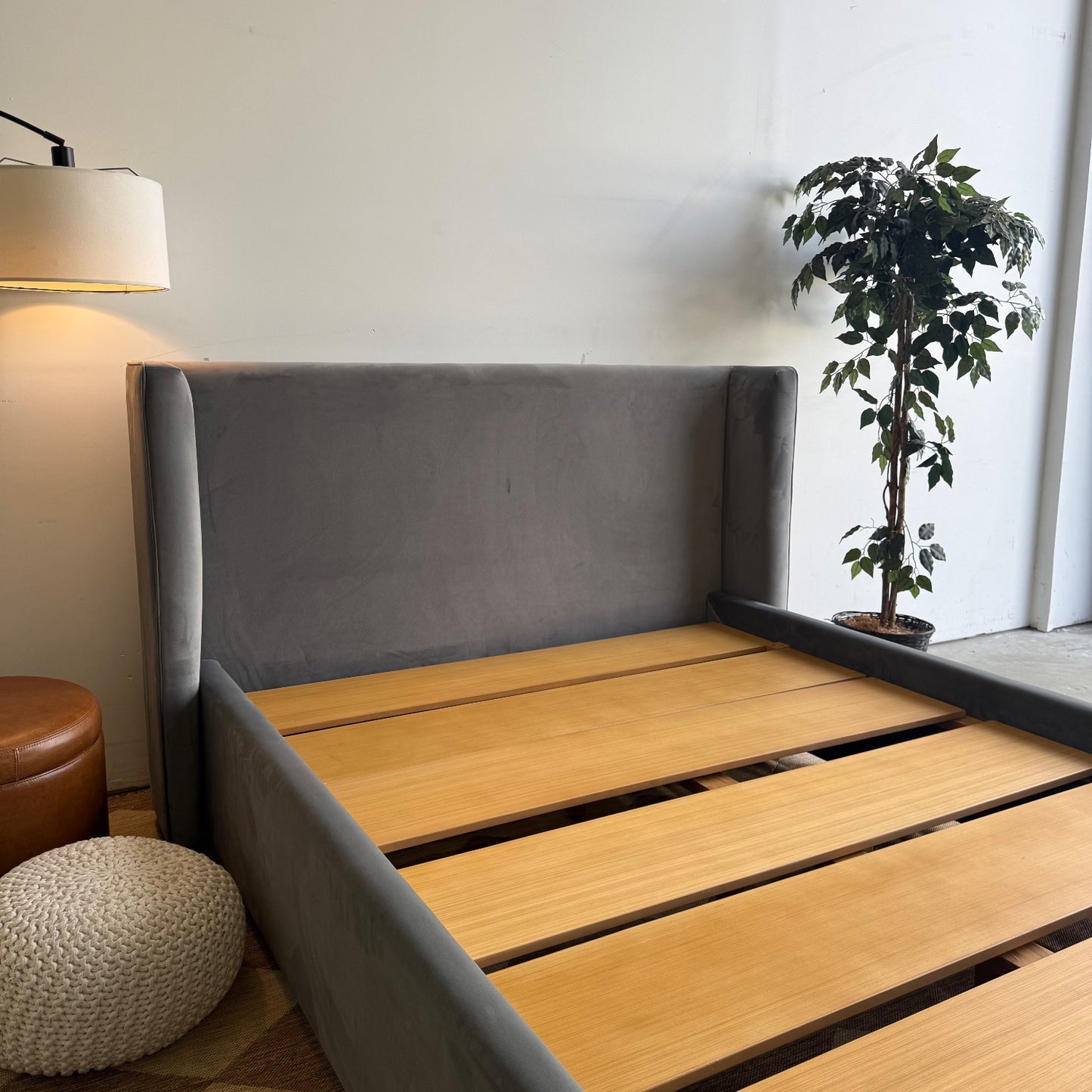 Interior Define Queen Graham Bed in Grey Performance Velvet