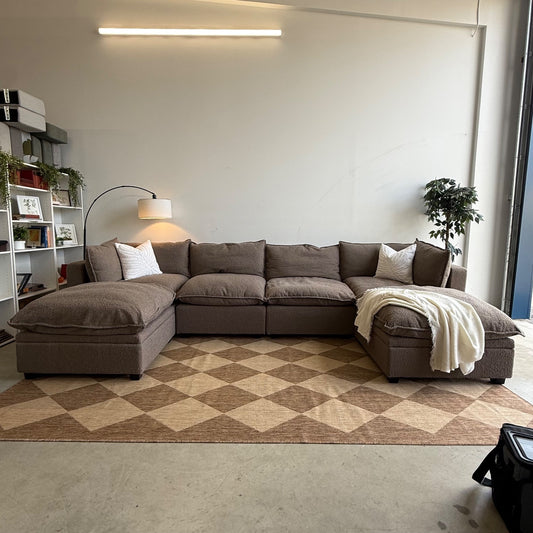 Albany Park Kova Modular 4pc Sofa w/2 Storage Ottomans in Hazelnut Performance Boucle