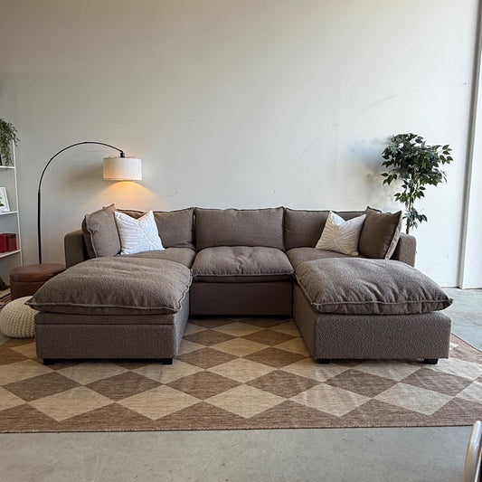 Albany Park Kova Modular Sofa w/Ottoman & Storage Ottoman in Hazelnut Performance Boucle