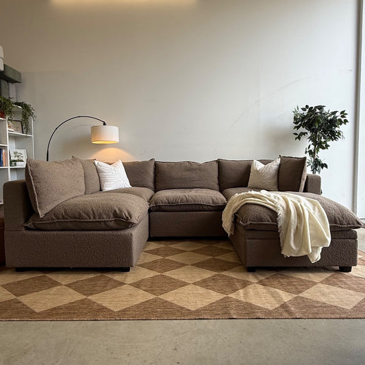 Albany Park Kova Modular L-Shape Sectional w/Storage Ottoman in Hazelnut Performance Boucle