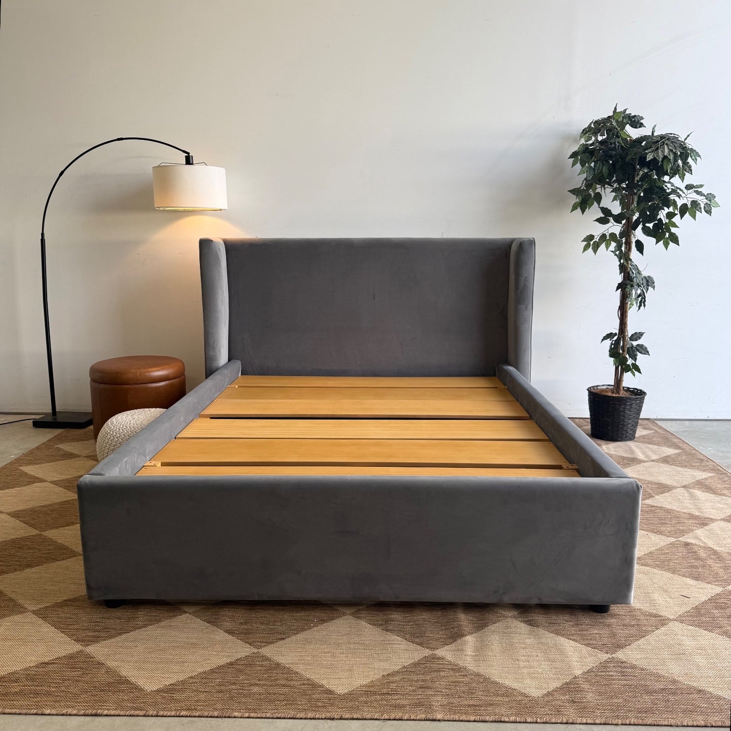 Interior Define Queen Graham Bed in Grey Performance Velvet