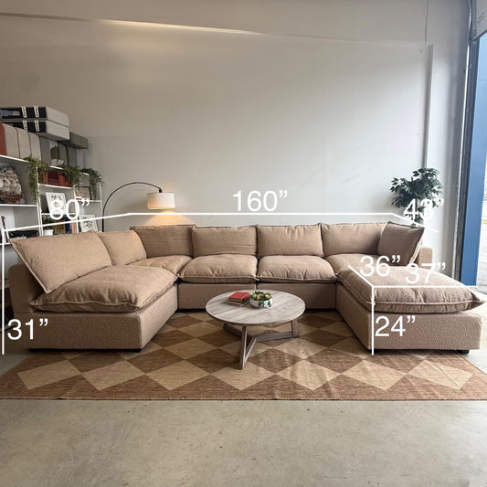 Albany Park Kova Modular 6pc L-Shape w/Ottoman in Fawn Performance Boucle