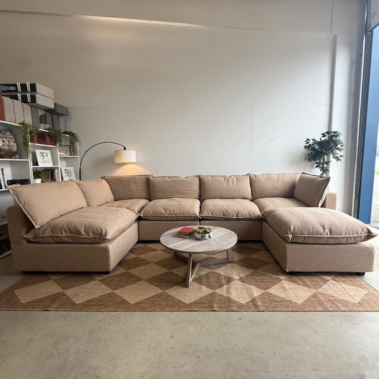 Albany Park Kova Modular 6pc L-Shape w/Ottoman in Fawn Performance Boucle