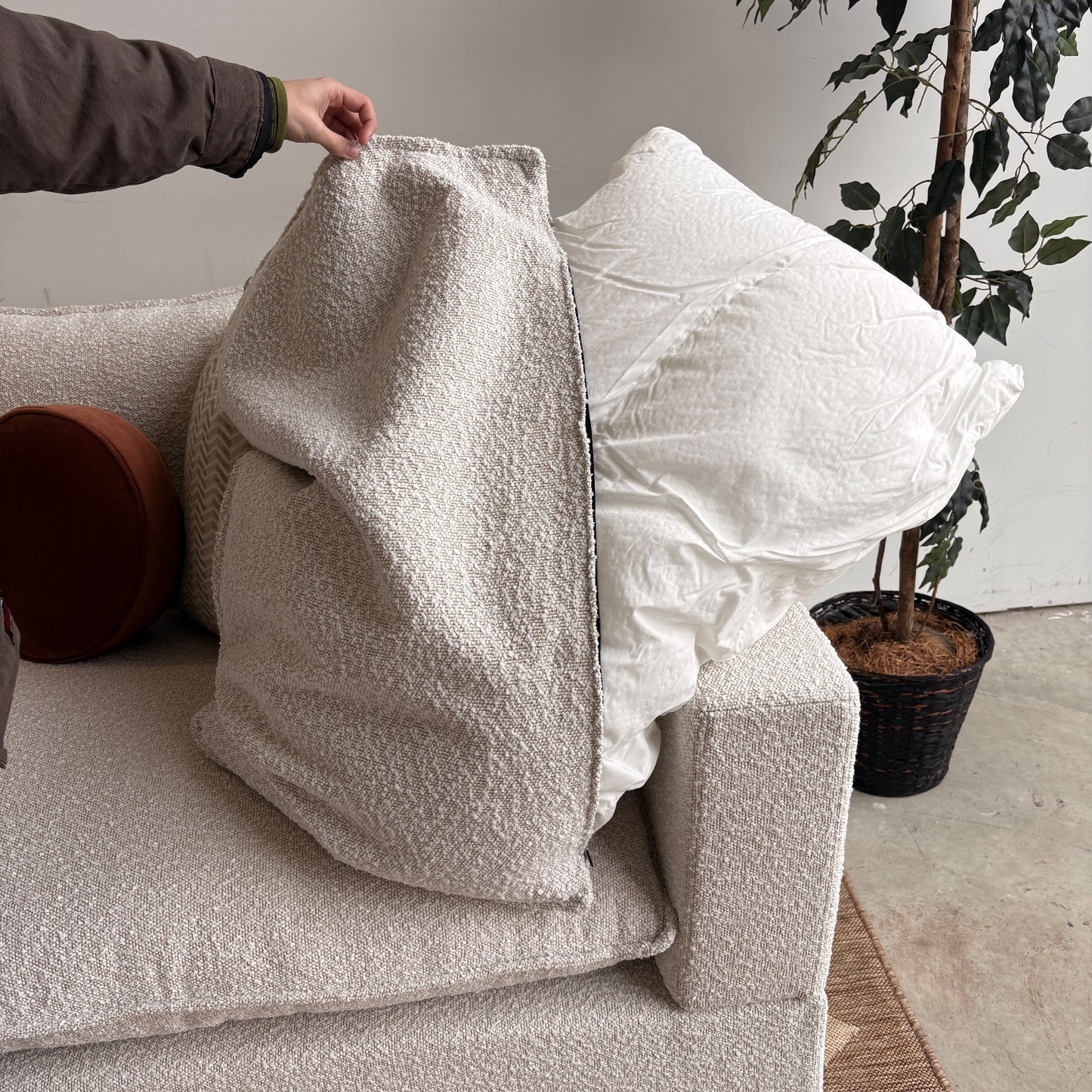 Bellamia Luna Sofa + Ottoman in Cream Performance Boucle(Floor Model)