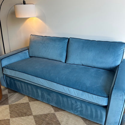 Interior Define James Sleeper Couch with Contrast Piping in Blue Performance Velvet