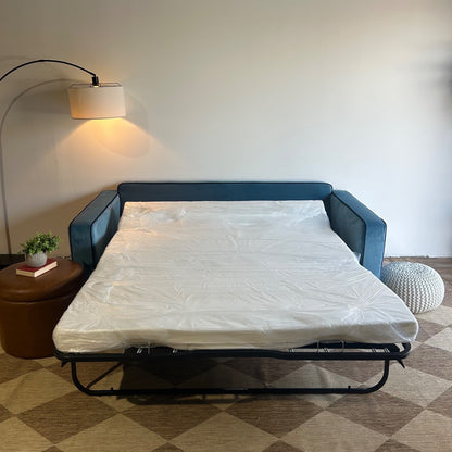 Interior Define James Sleeper Couch with Contrast Piping in Blue Performance Velvet