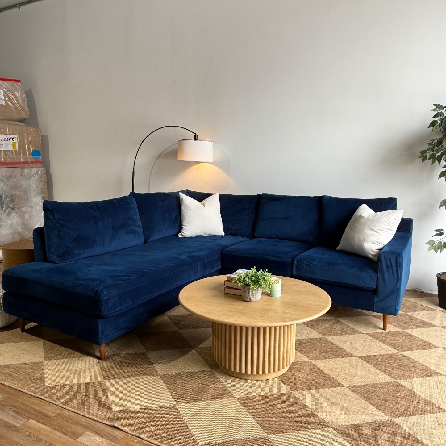 Interior Define Sloan Chaise Sectional in Blue Performance Velvet