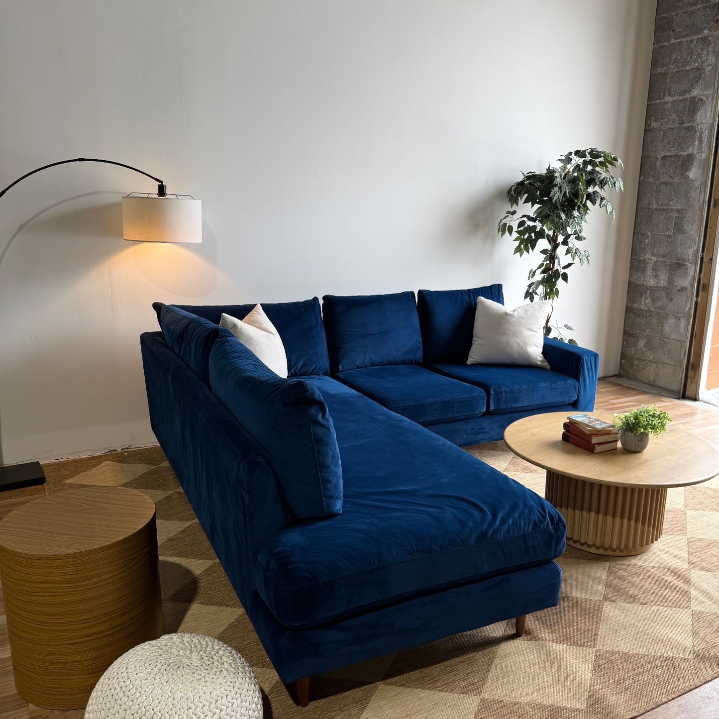 Interior Define Sloan Chaise Sectional in Blue Performance Velvet