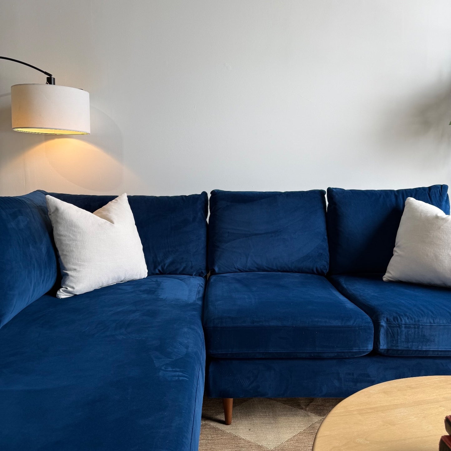 Interior Define Sloan Chaise Sectional in Blue Performance Velvet