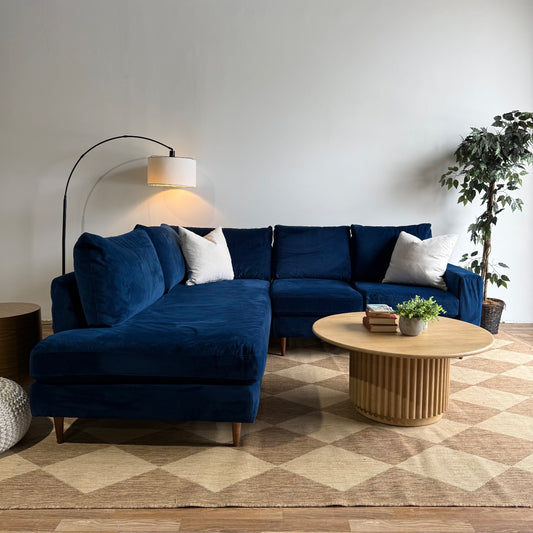 Interior Define Sloan Chaise Sectional in Blue Performance Velvet