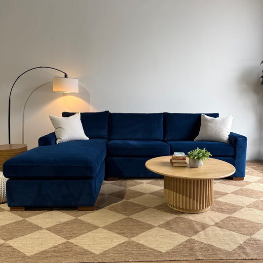 Interior Define Sloan Queen Sleeper Sectional in Blue Performance Velvet