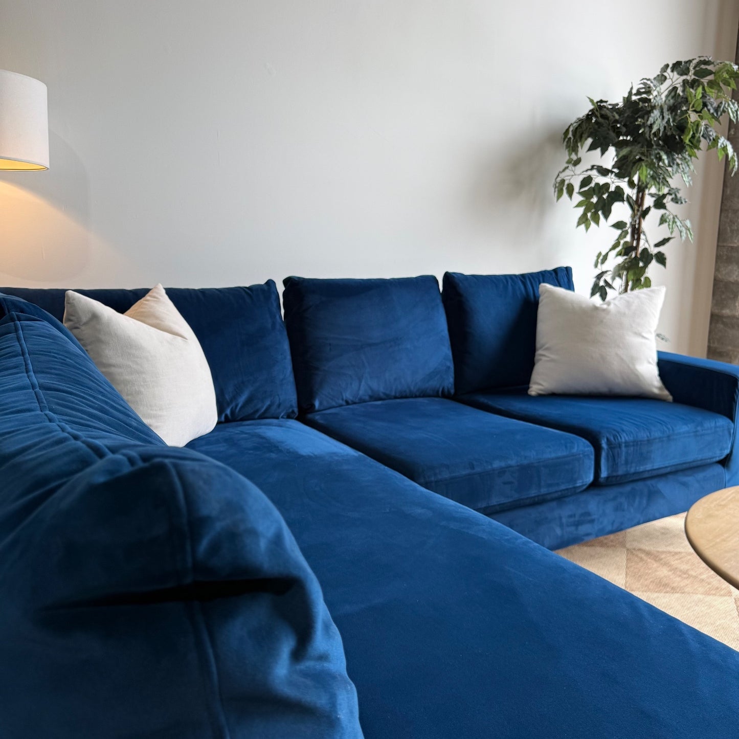 Interior Define Sloan Chaise Sectional in Blue Performance Velvet