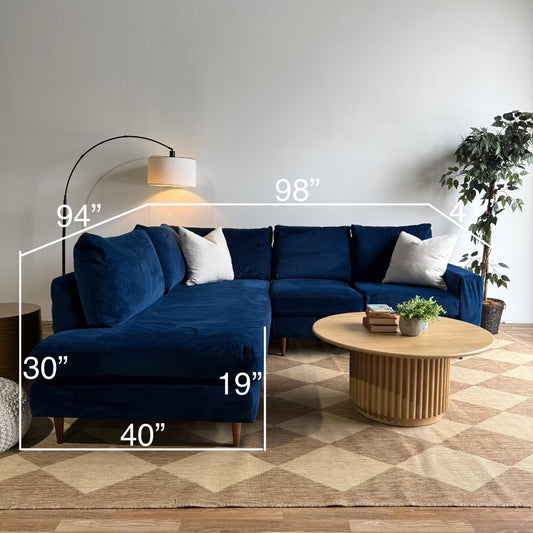 Interior Define Sloan Chaise Sectional in Blue Performance Velvet