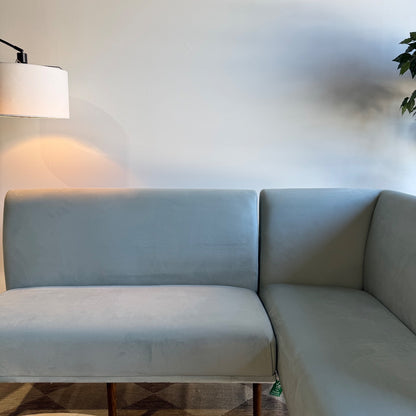 Interior Define Dorian Petite Right Banquette in Blue Performance Velvet